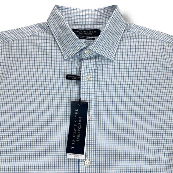 NWT Bloomingdales Button Down Shirt Mens Size XXL 2XL 2X Slim Fit Stretch Blue - Picture 4 of 9